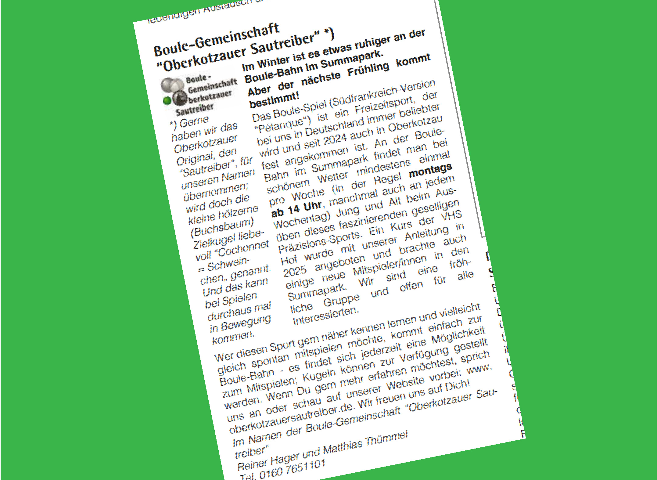 Beitrag im “Oberkotzauer Blättla”